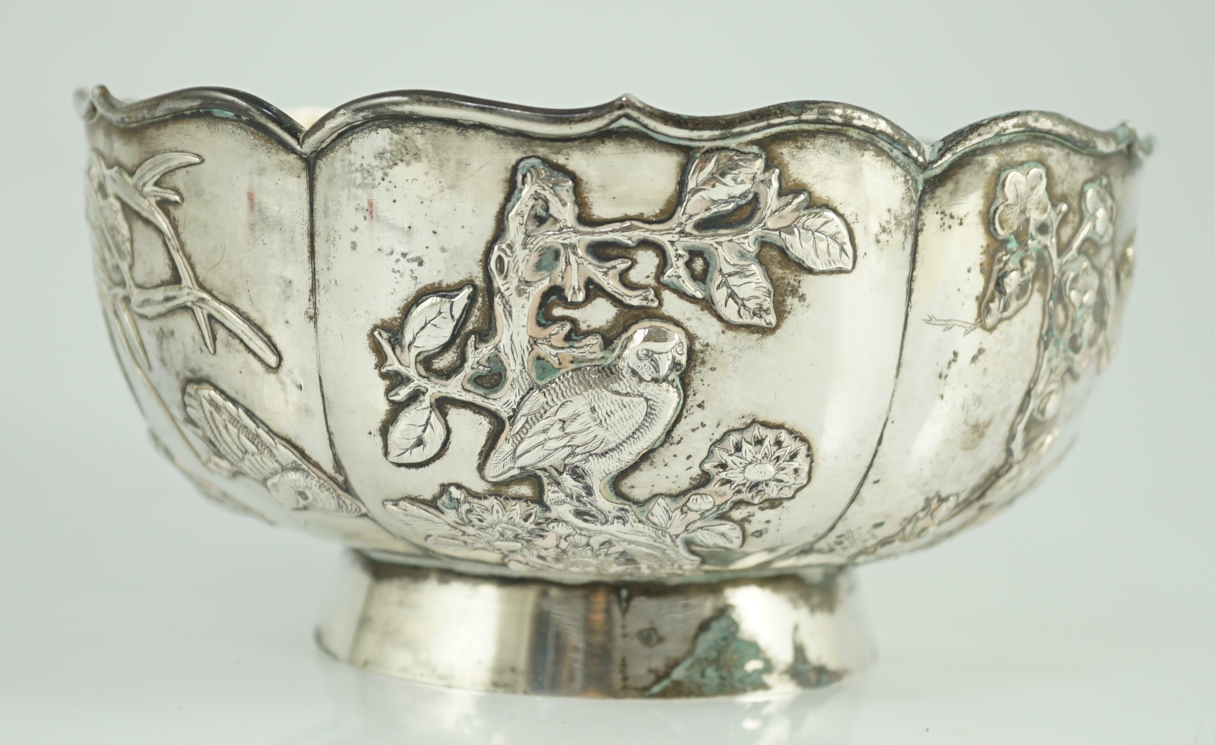 A late 19th century Chinese Export silver circular bowl, by Chong Woo, Hong Kong